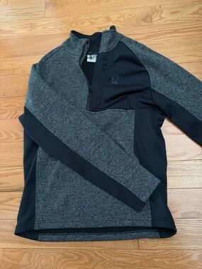 Spyder Black and Heather Gray Mixed-Fabric Half-Zip